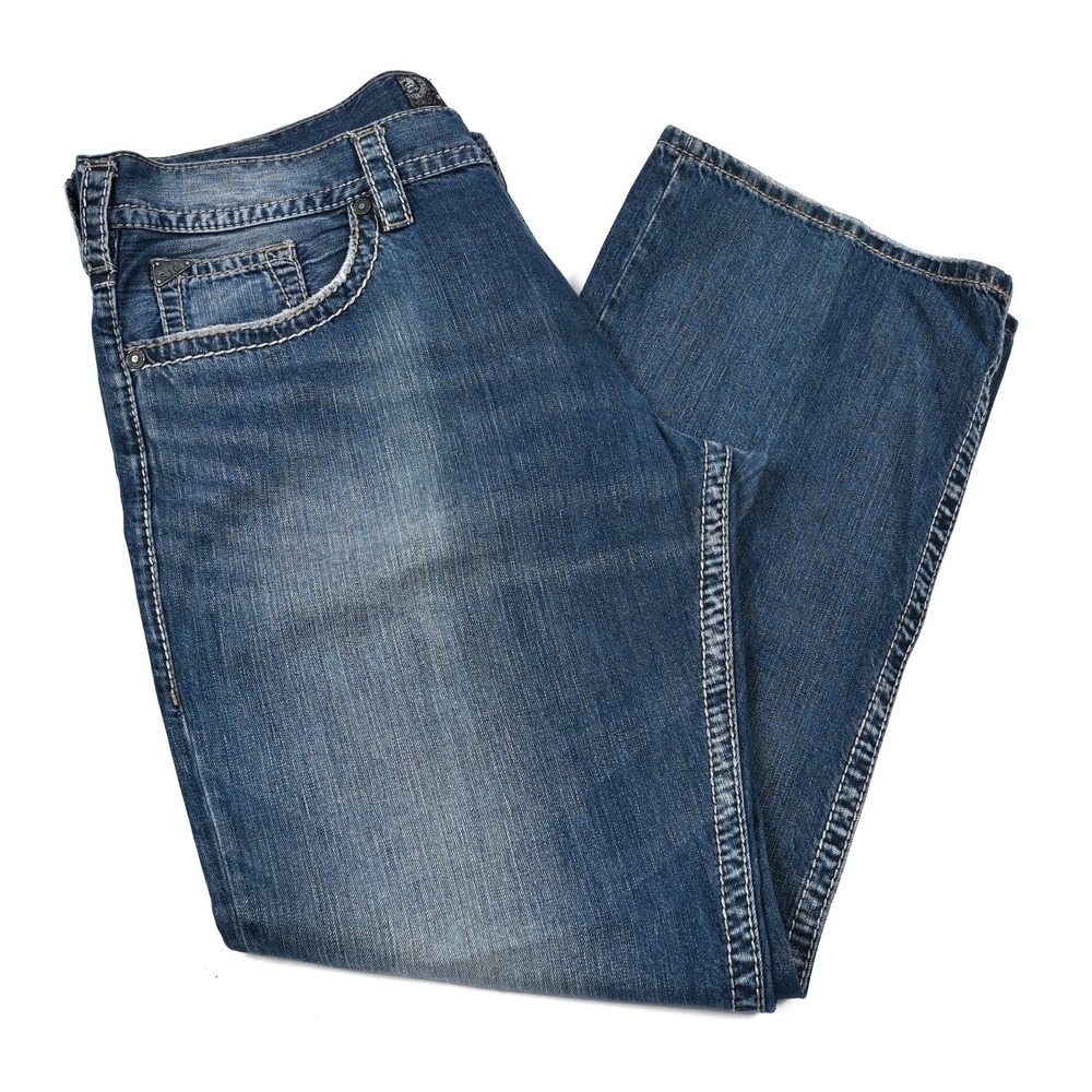 Silver‎ Jeans Mens 38x32 (40x33) Zac Flap Relaxed Bootcut Faded Embroidered Y2K